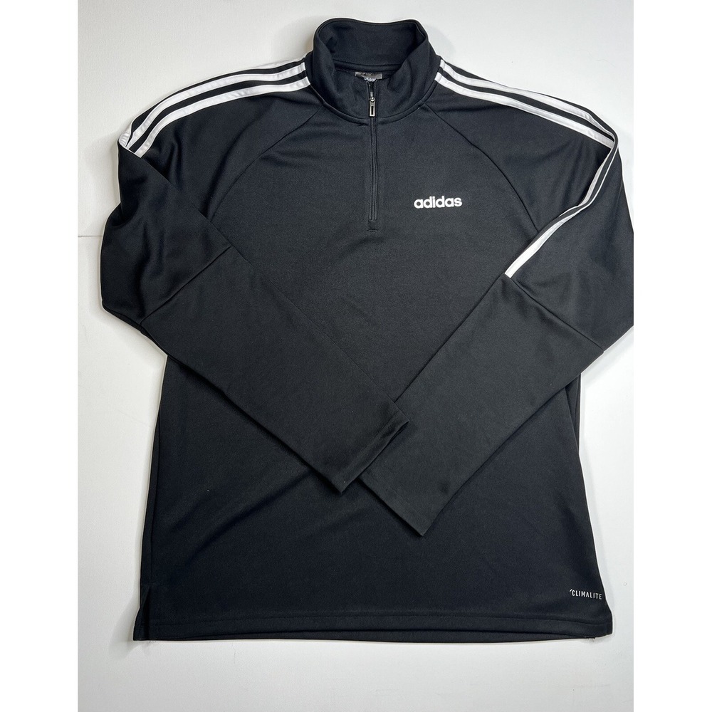 Adidas Men's Sz Large Black Climalite 1/4 Zip Mock Neck Long Sleeve Activewear